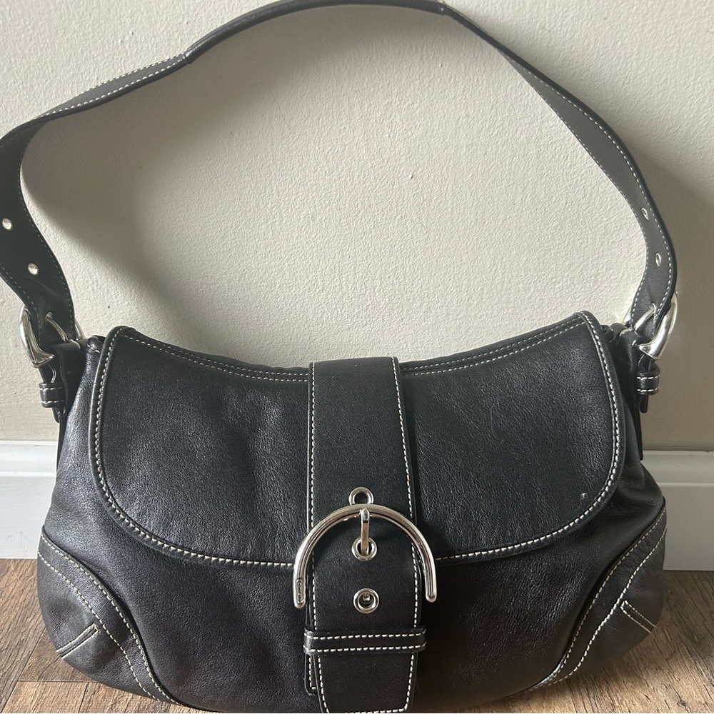 Coach Black Shoulder Bag with Textured Leather and Adjustable Strap